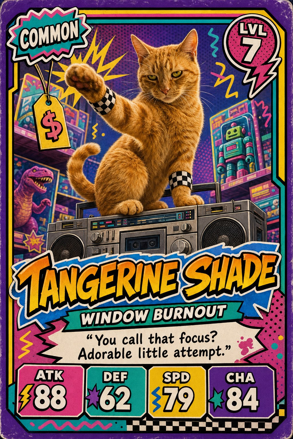 Generated retro 90s cat trading card