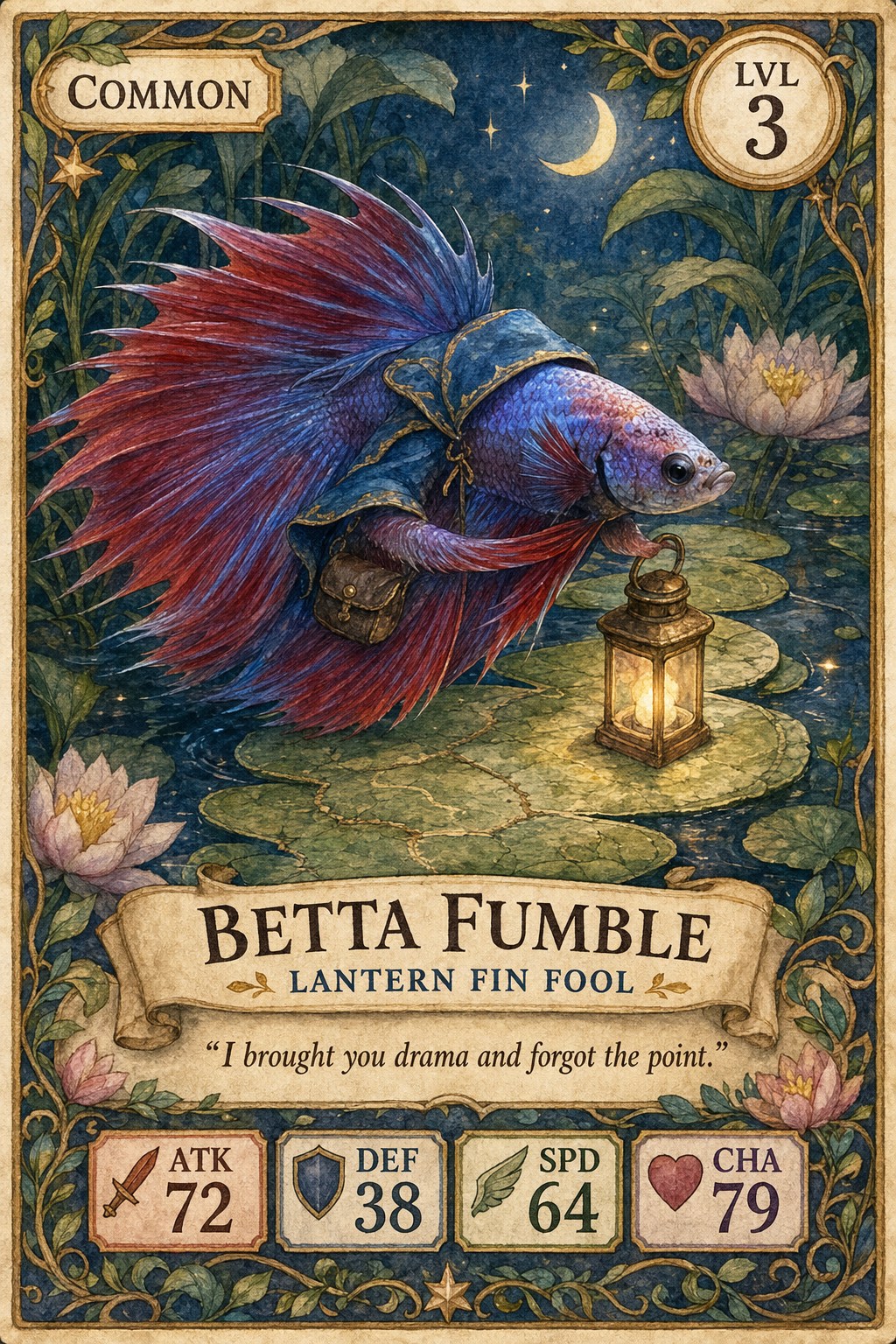 Generated storybook fish trading card